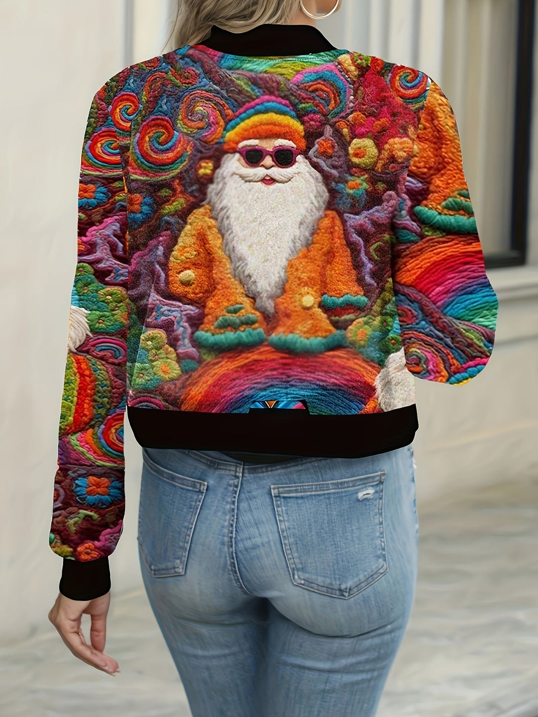 Nina | Casual kerstprint bomberjack met lange mouw en rits
