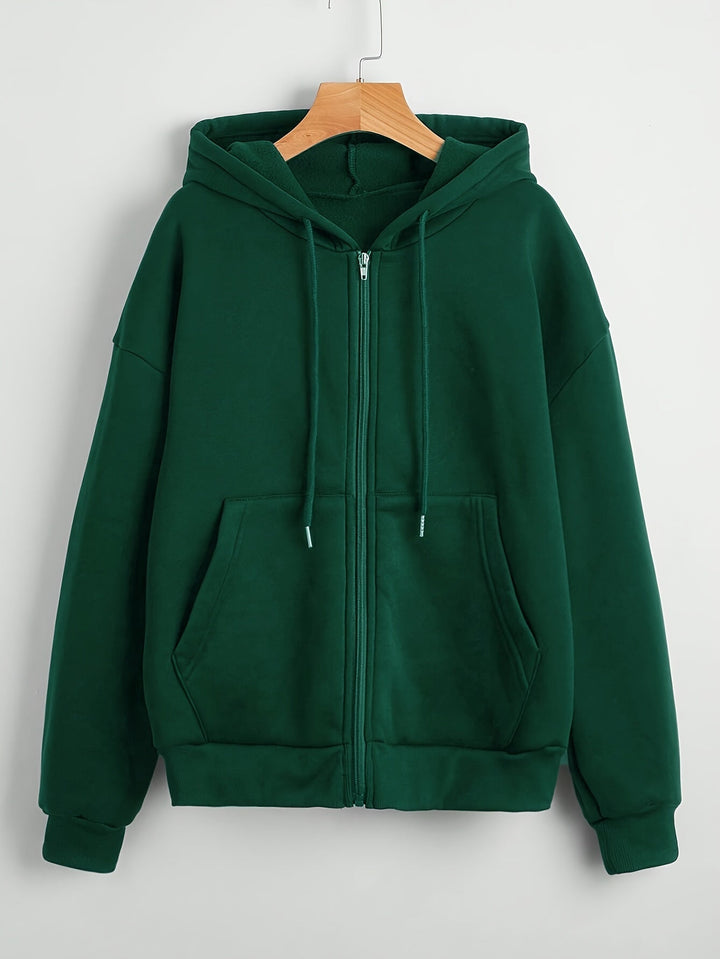 Nina | Effen kleur hoodie met trekkoord en dikke rits