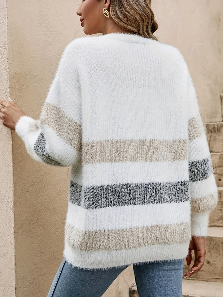 Nina | Gebreide cardigan met kleurblok en V-hals