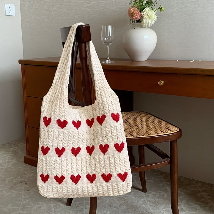 Nina | Gebreide hartpatroon shopper-tas