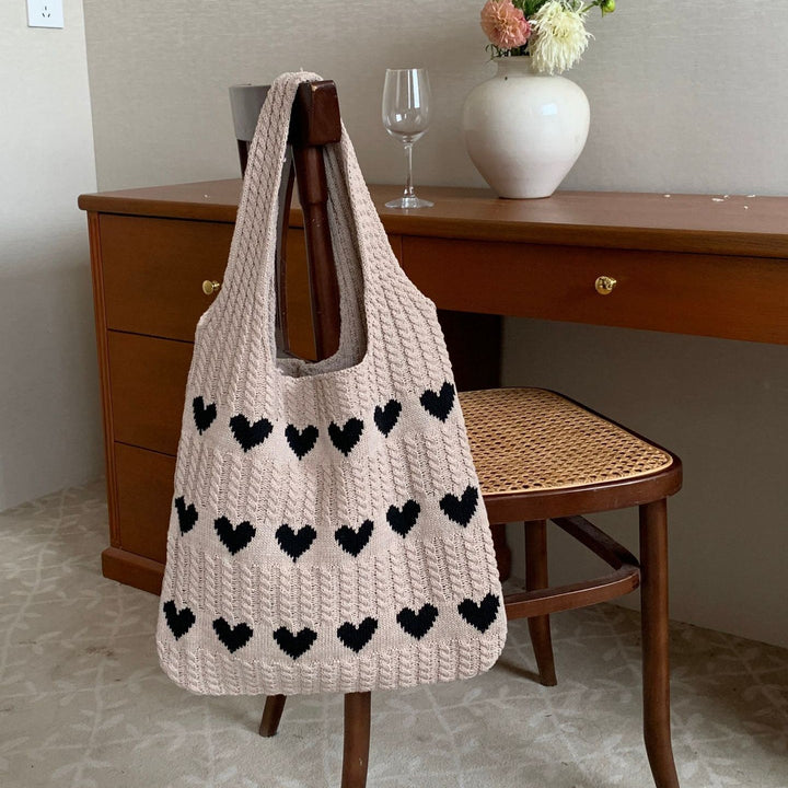 Nina | Gebreide hartpatroon shopper-tas