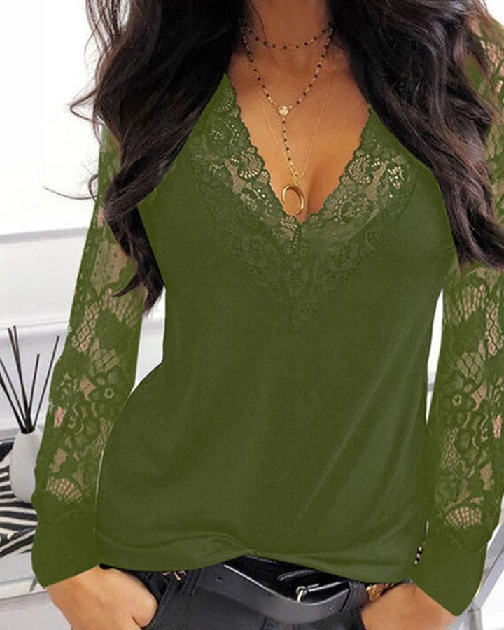 Kanten Blouse Met Diepe V Hals Voor Dames