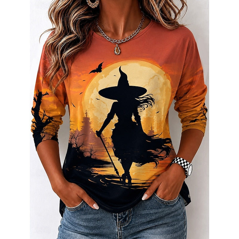 Herfst | Halloween Heks Grafisch Lange Mouwen Top