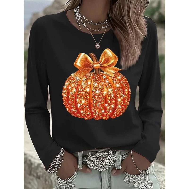 Lillian | Sprankelend Halloween Pompoen T-shirt