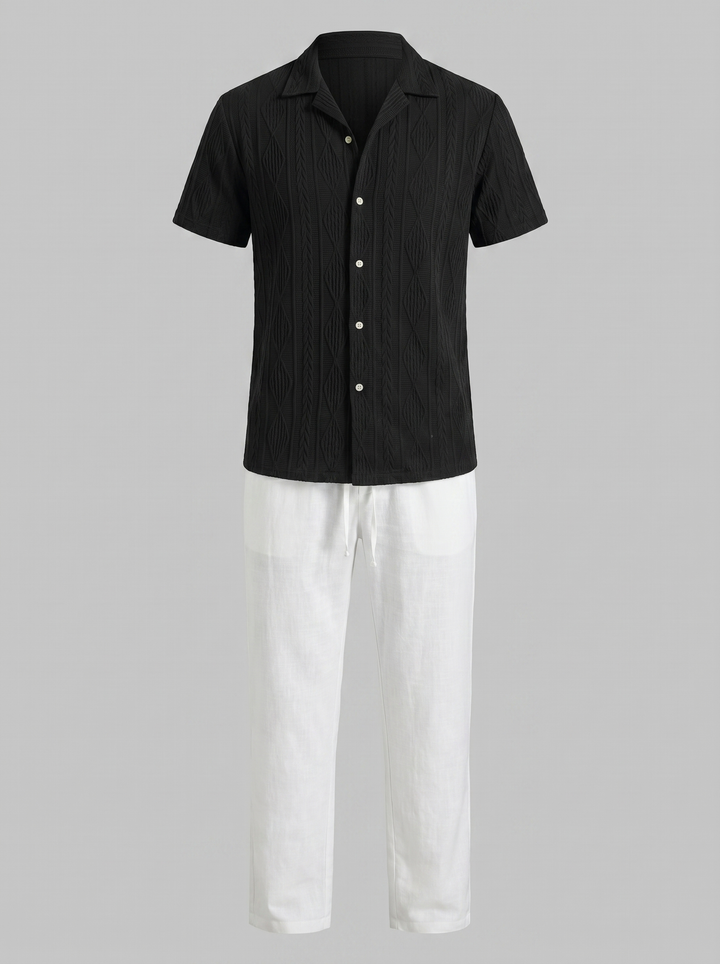 Open-Knit Shirt Trousers Set Heren Zomer Casual