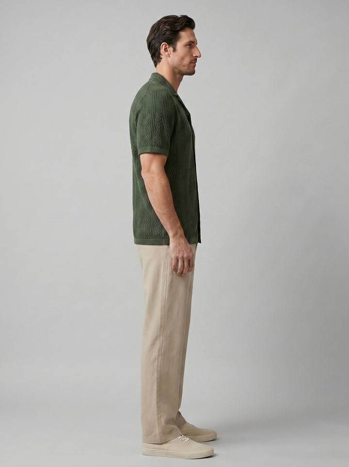 Open-Knit Shirt Trousers Set Heren Zomer Casual