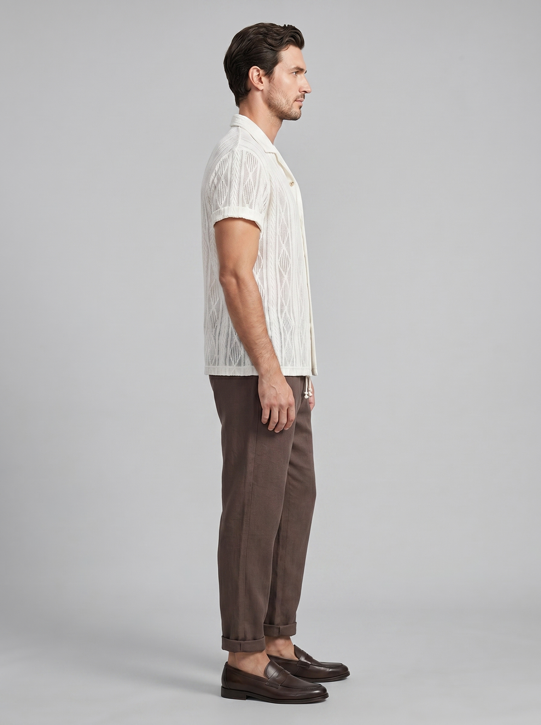 Open-Knit Shirt Trousers Set Heren Zomer Casual