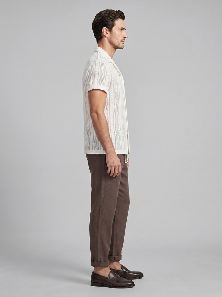 Open-Knit Shirt Trousers Set Heren Zomer Casual