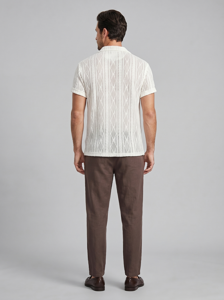Open-Knit Shirt Trousers Set Heren Zomer Casual