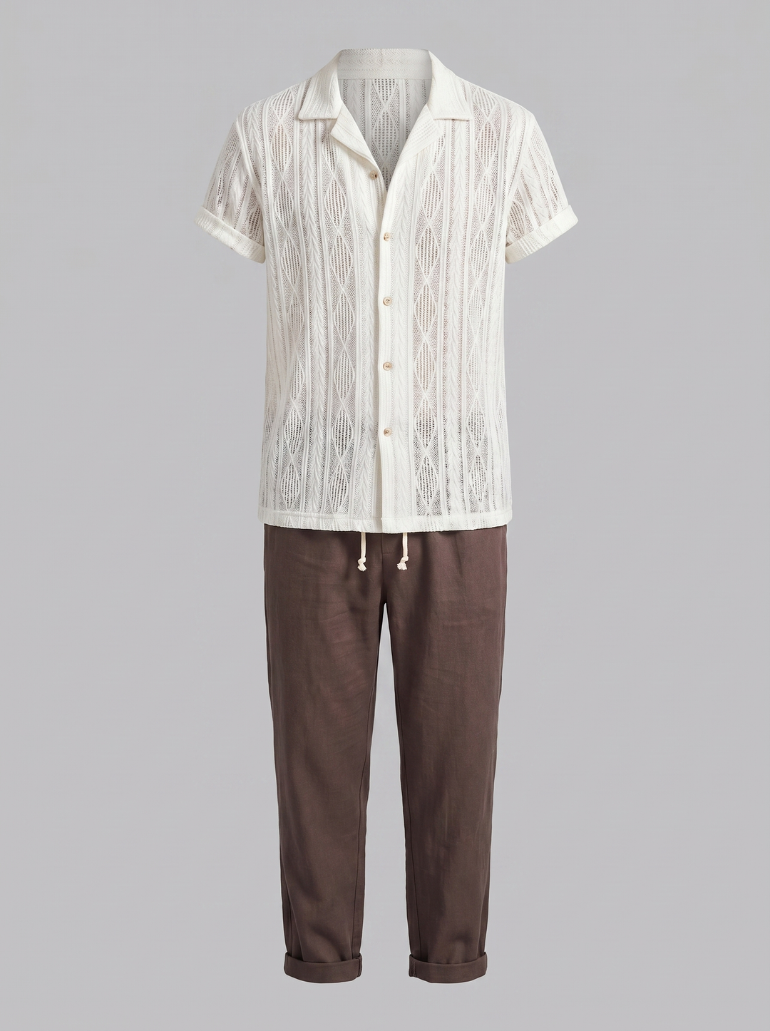 Open-Knit Shirt Trousers Set Heren Zomer Casual