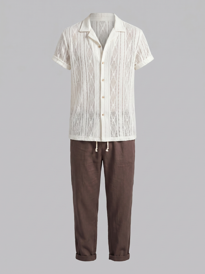 Open-Knit Shirt Trousers Set Heren Zomer Casual