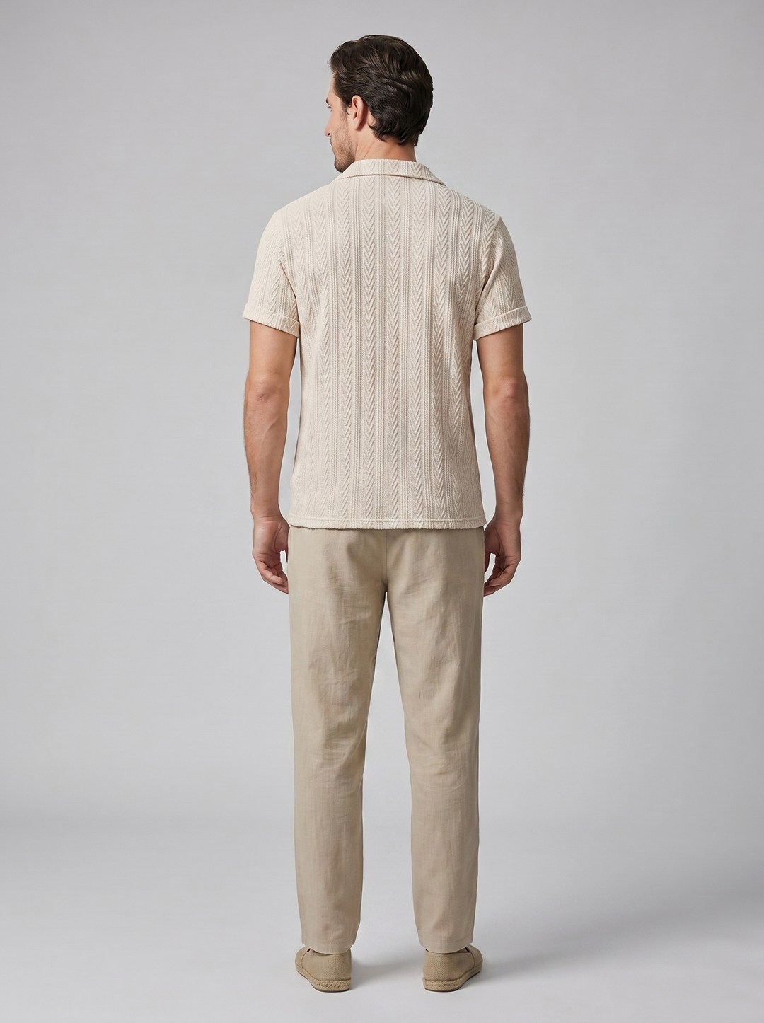 Open-Knit Shirt Trousers Set Heren Zomer Casual