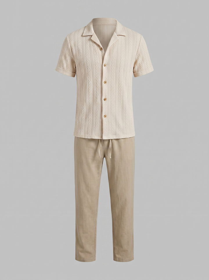 Open-Knit Shirt Trousers Set Heren Zomer Casual