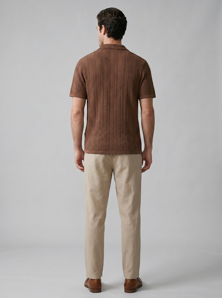 Open-Knit Shirt Trousers Set Heren Zomer Casual