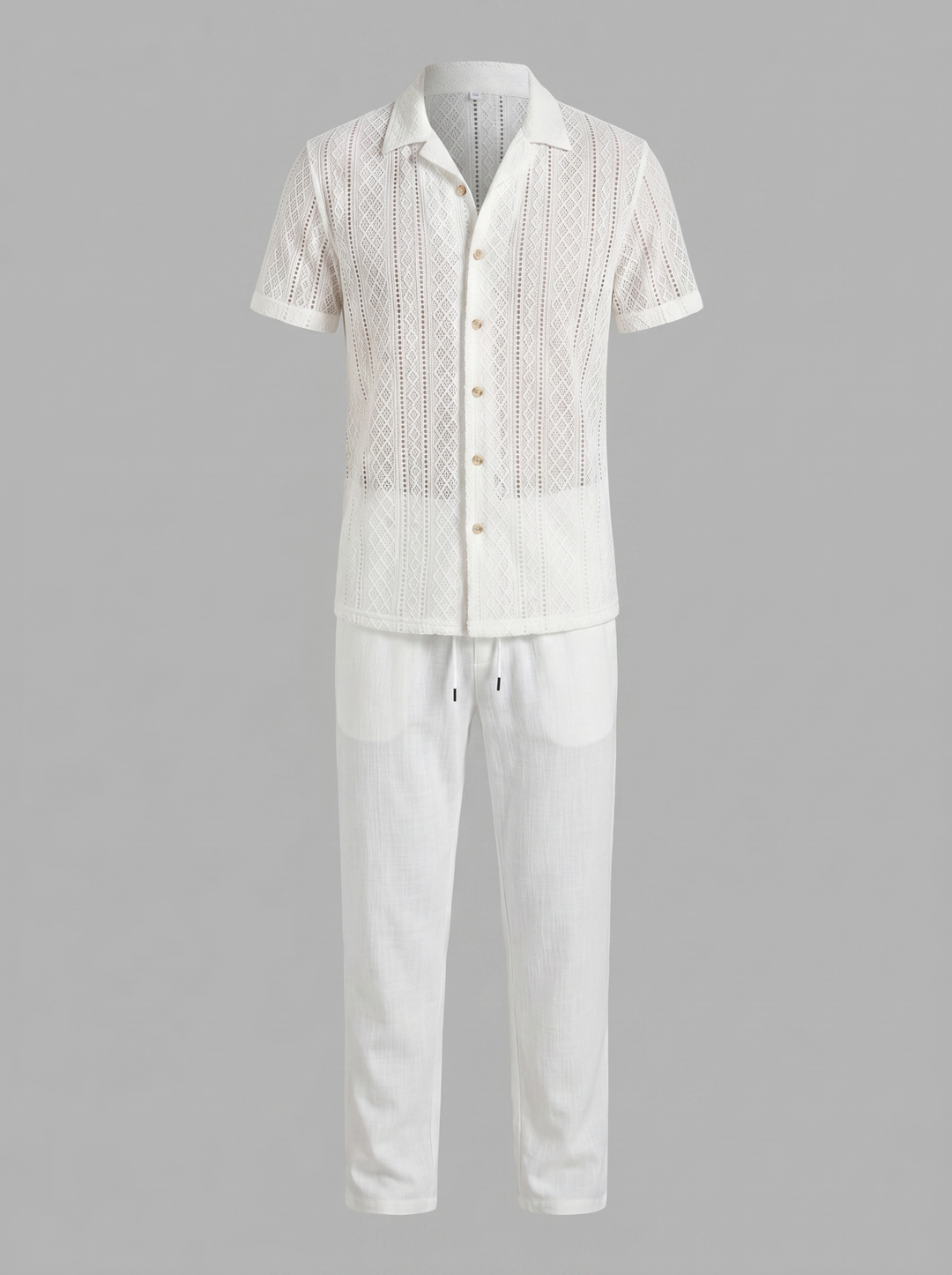 Open-Knit Shirt Trousers Set Heren Zomer Casual