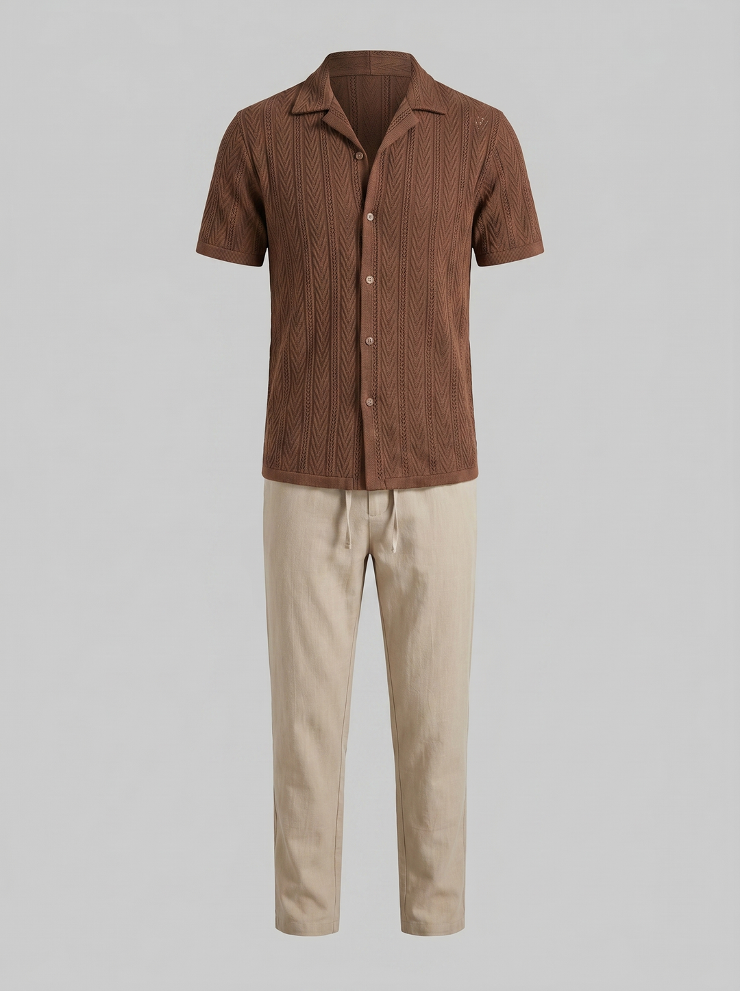 Open-Knit Shirt Trousers Set Heren Zomer Casual