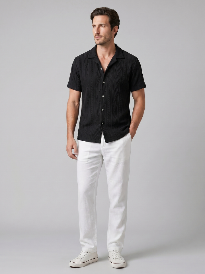 Open-Knit Shirt Trousers Set Heren Zomer Casual