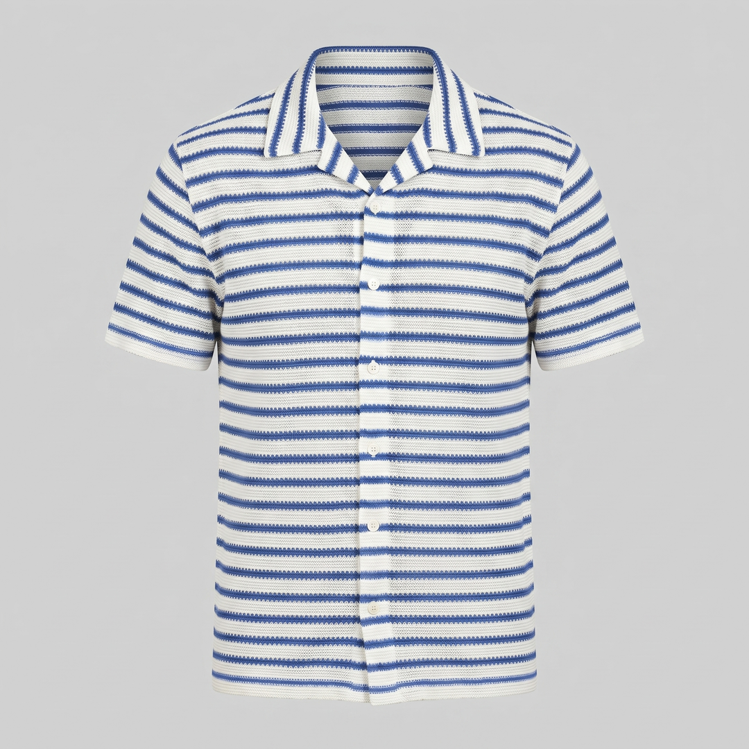 Open Knit Stripe Resort Shirt Heren Zomer Casual