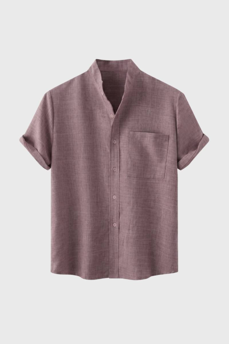 Overhemd Heren - Korte Mouw met Opstaande Kraag | Casual