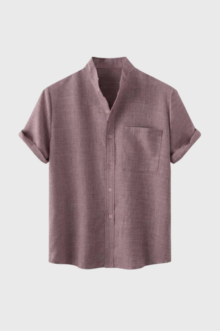 Overhemd Heren - Korte Mouw met Opstaande Kraag | Casual