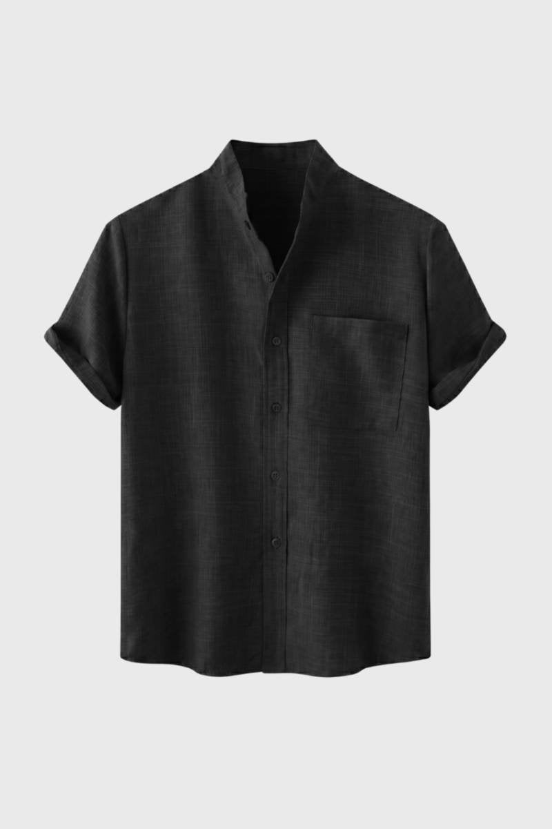 Overhemd Heren - Korte Mouw met Opstaande Kraag | Casual