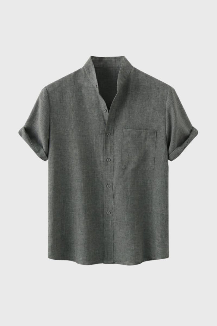 Overhemd Heren - Korte Mouw met Opstaande Kraag | Casual