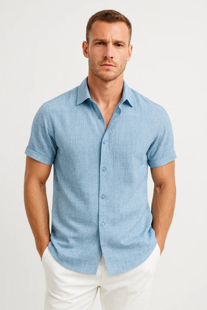 Overhemd Heren Korte Mouw Regular Fit Klassieke Kraag Zomer