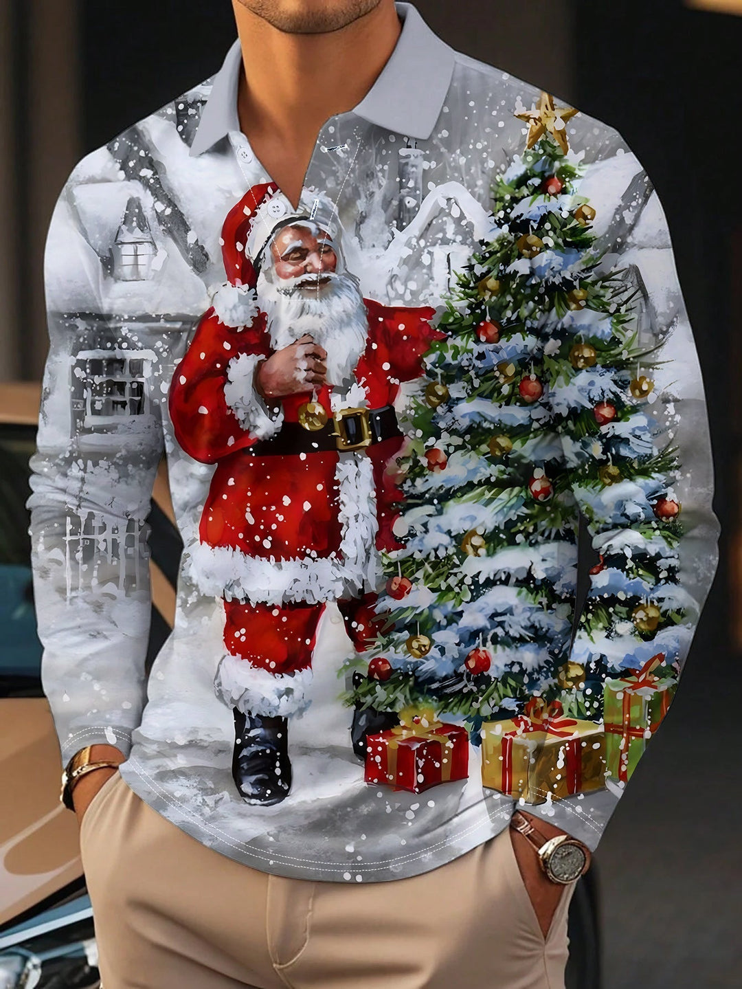 Piet | Casual lange mouw polo met kerstprint