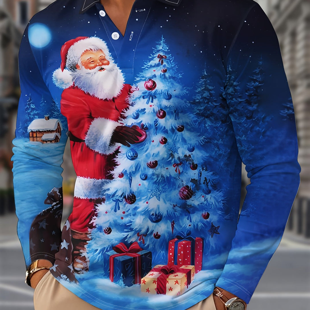 Piet | Casual lange mouw polo met kerstprint