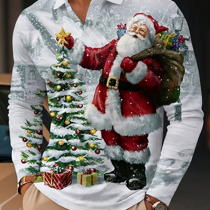 Piet | Casual lange mouw polo met kerstprint