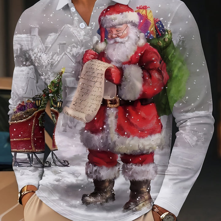 Piet | Casual lange mouw polo met kerstprint