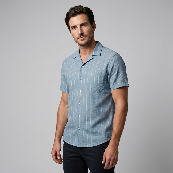Pinstripe Camp Shirt Heren Korte Mouwen Casual Zomer