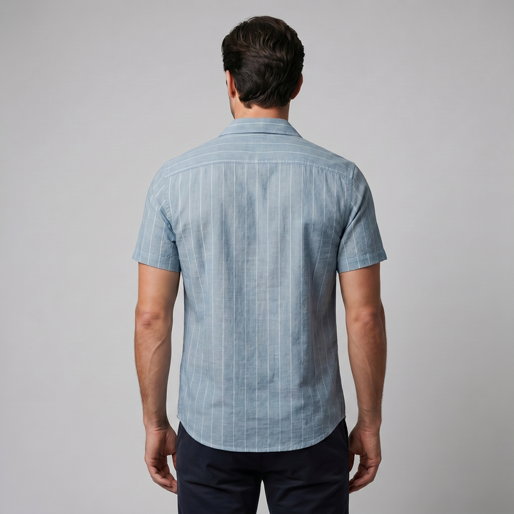 Pinstripe Camp Shirt Heren Korte Mouwen Casual Zomer