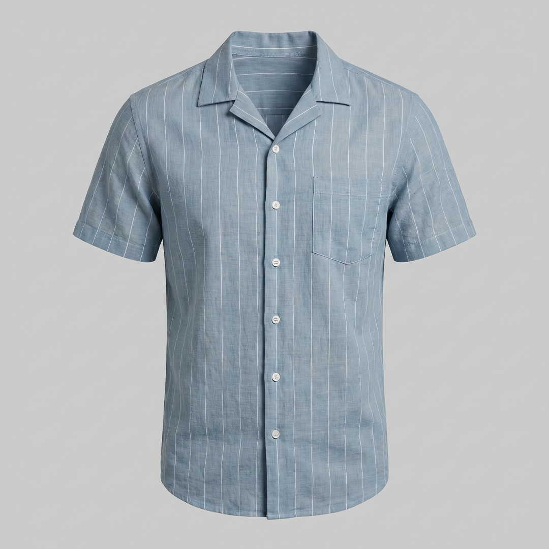 Pinstripe Camp Shirt Heren Korte Mouwen Casual Zomer