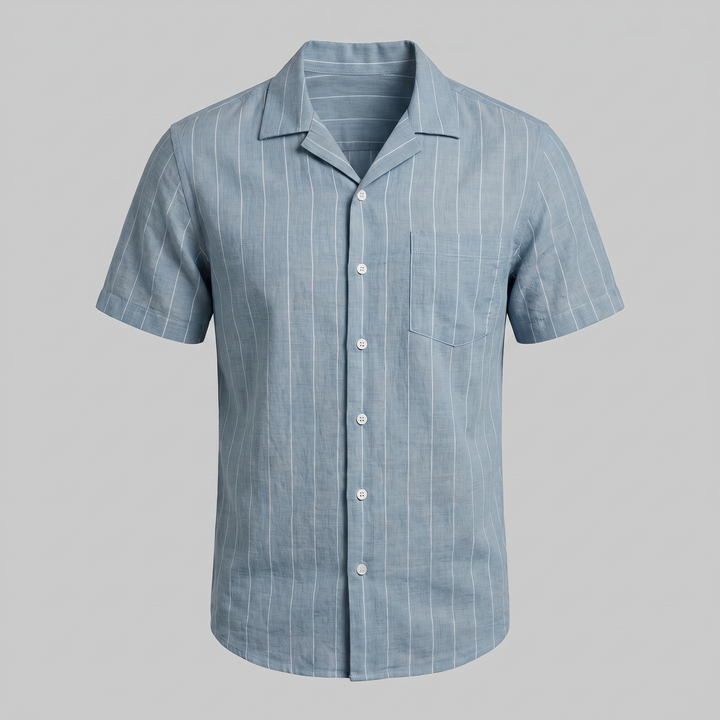 Pinstripe Camp Shirt Heren Korte Mouwen Casual Zomer