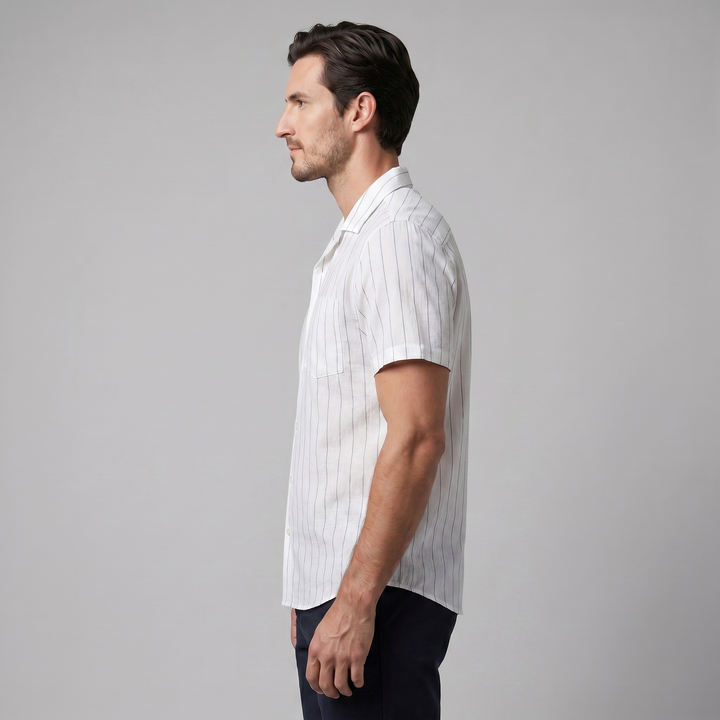 Pinstripe Camp Shirt Heren Korte Mouwen Casual Zomer