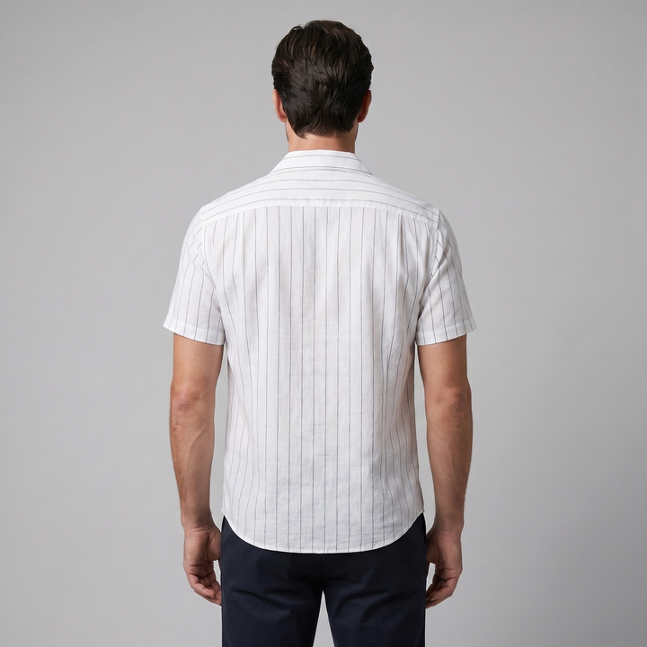 Pinstripe Camp Shirt Heren Korte Mouwen Casual Zomer