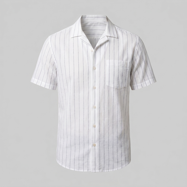 Pinstripe Camp Shirt Heren Korte Mouwen Casual Zomer