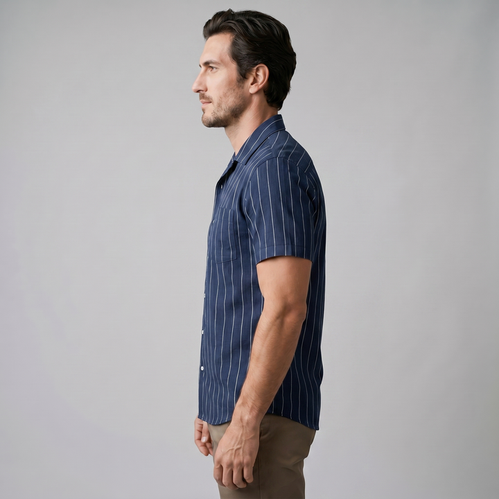 Pinstripe Camp Shirt Heren Korte Mouwen Casual Zomer