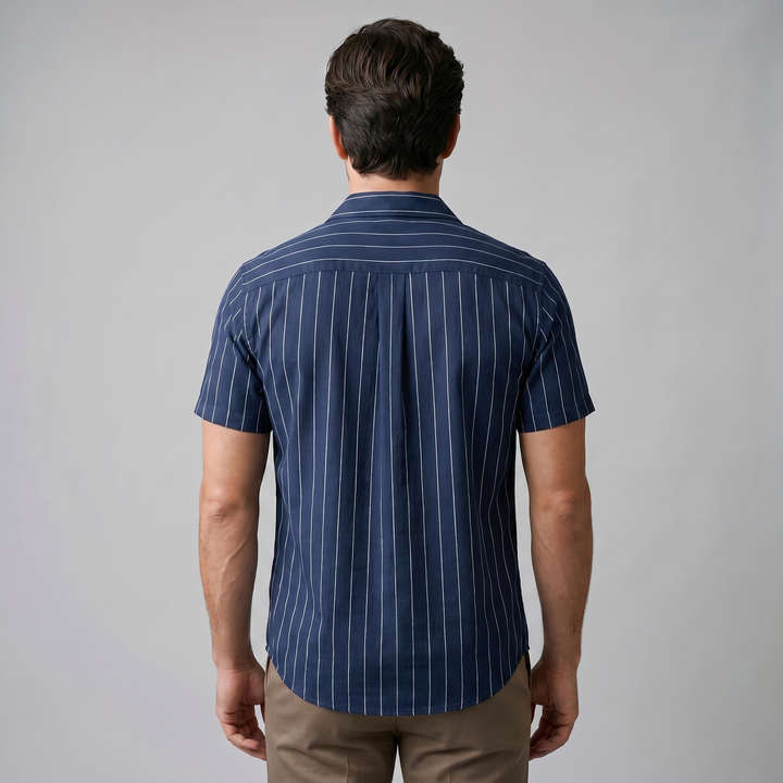 Pinstripe Camp Shirt Heren Korte Mouwen Casual Zomer