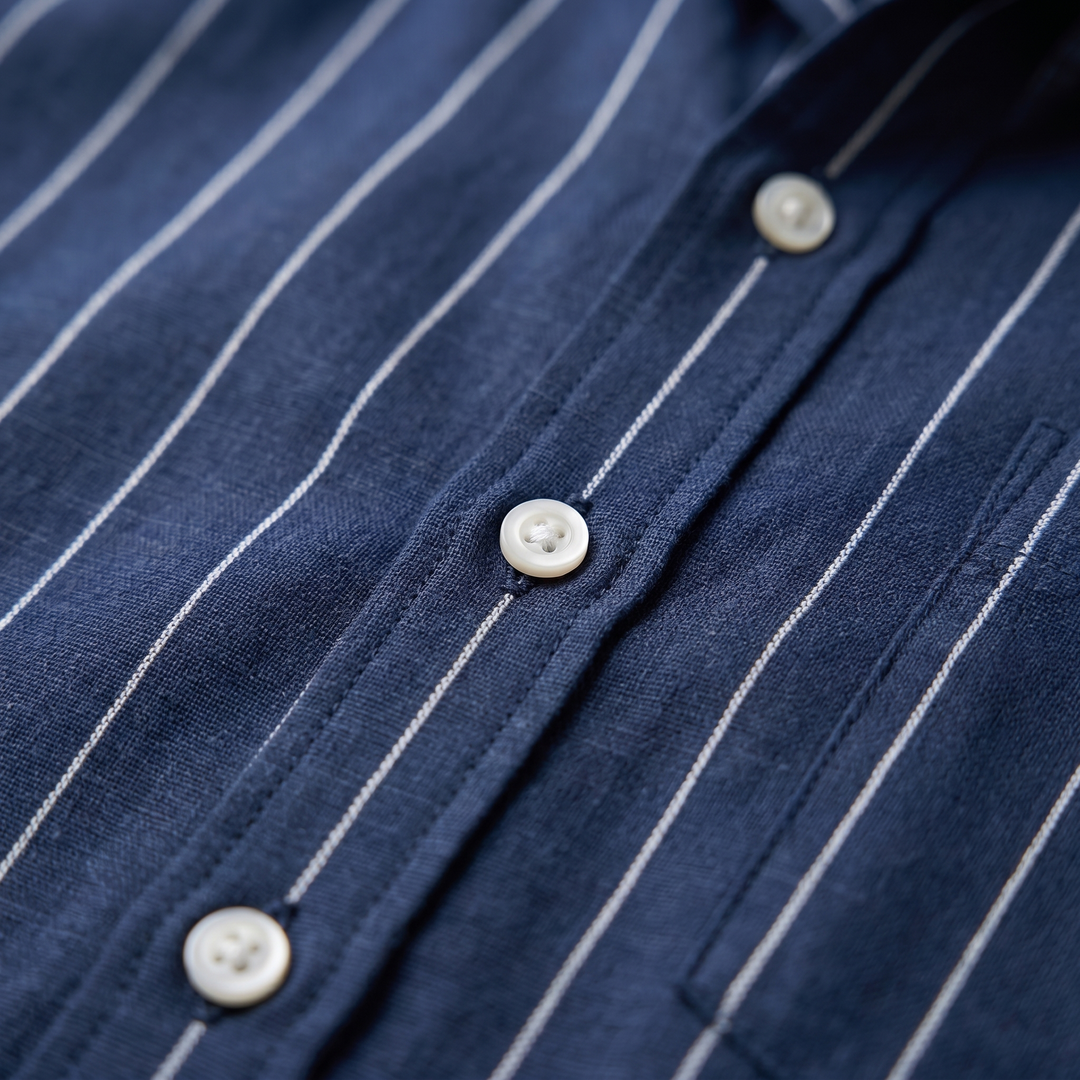 Pinstripe Camp Shirt Heren Korte Mouwen Casual Zomer