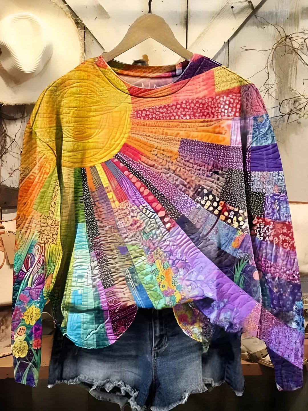 Quirine - Kleurrijke Zonne-Collage Sweatshirt