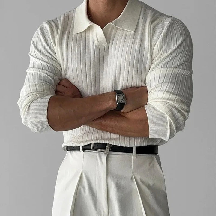 Polo Heren Lange Mouwen V-Hals Slim Fit Casual