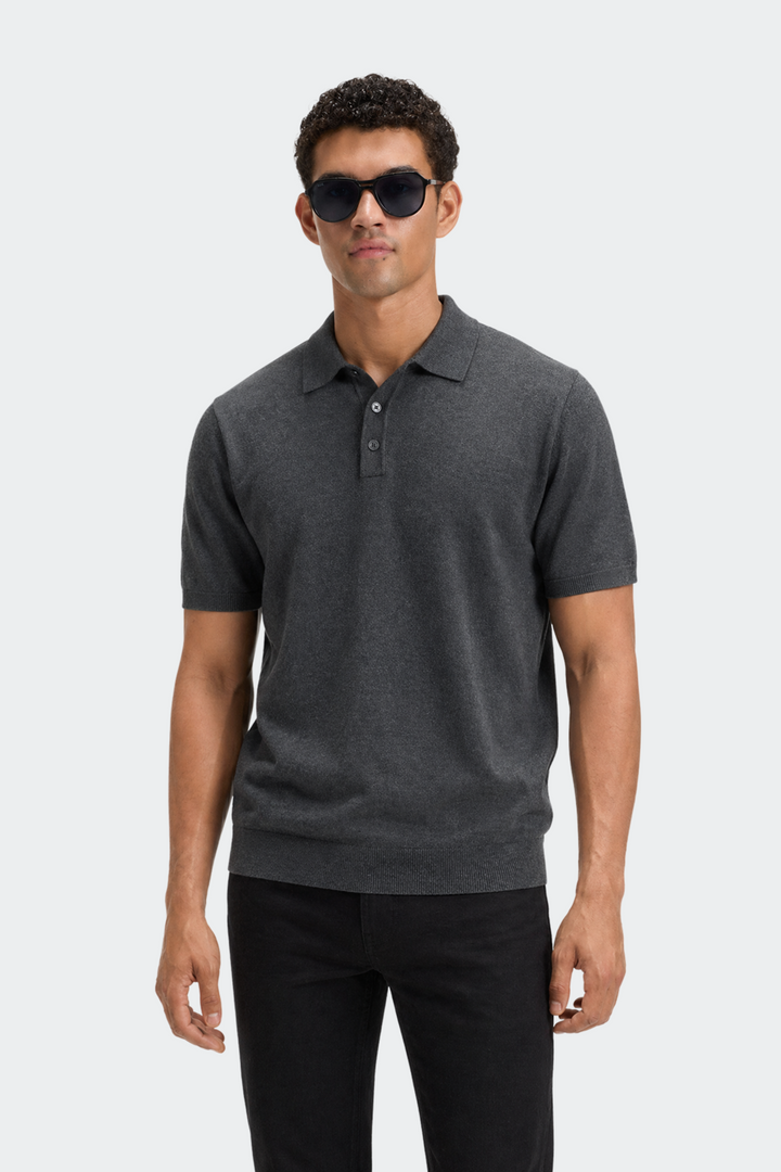 Polo Shirt Heren Gebreide Kraag Drie Knopen
