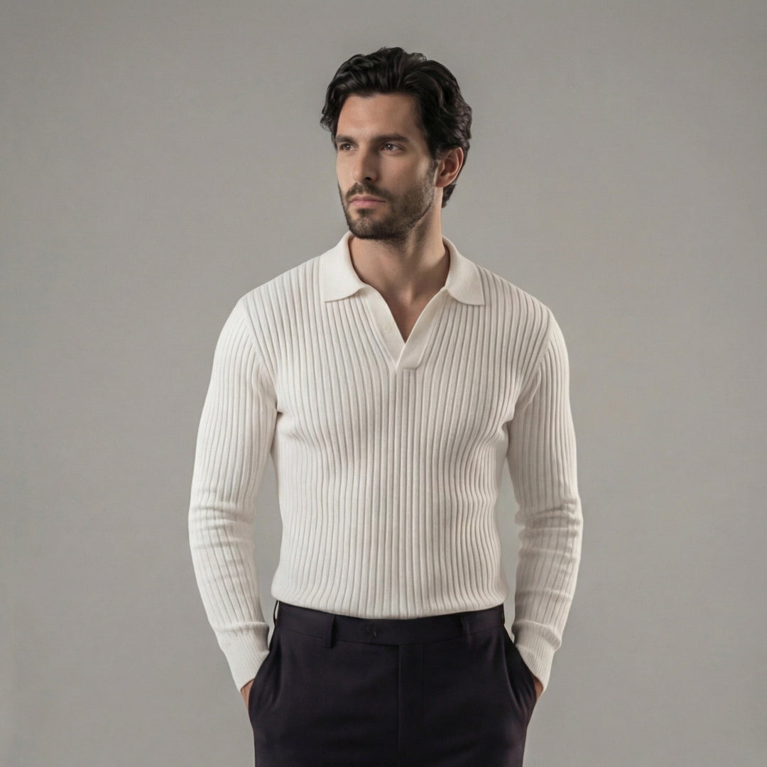 Polo Shirt Heren Lange Mouwen V-Hals Casual