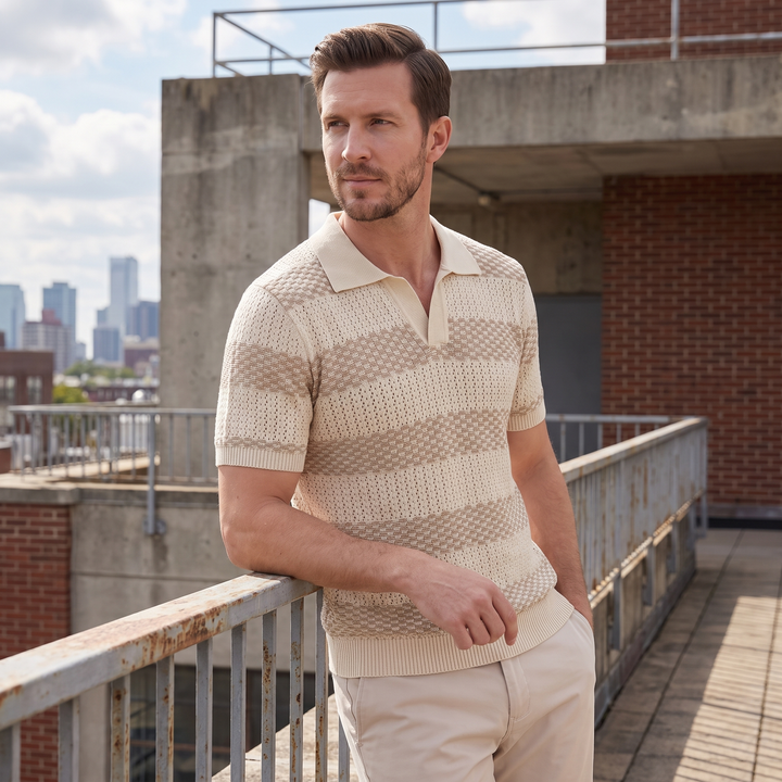 Poloshirt Heren Gebreide Textuur Lange Mouwen Casual Zomer
