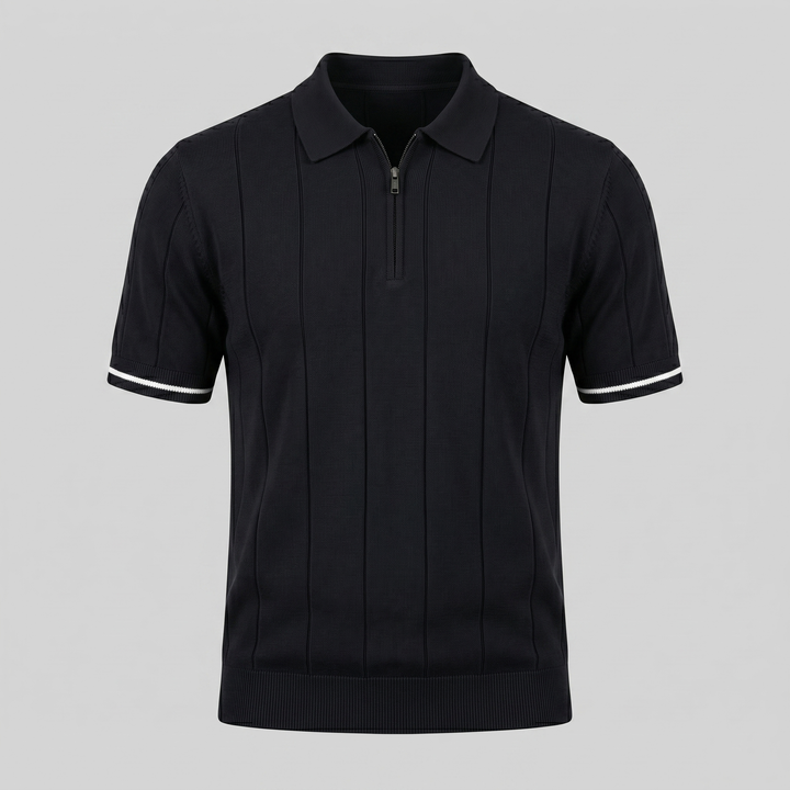 Poloshirt Heren Verticale Strepen Ritssluiting Casual