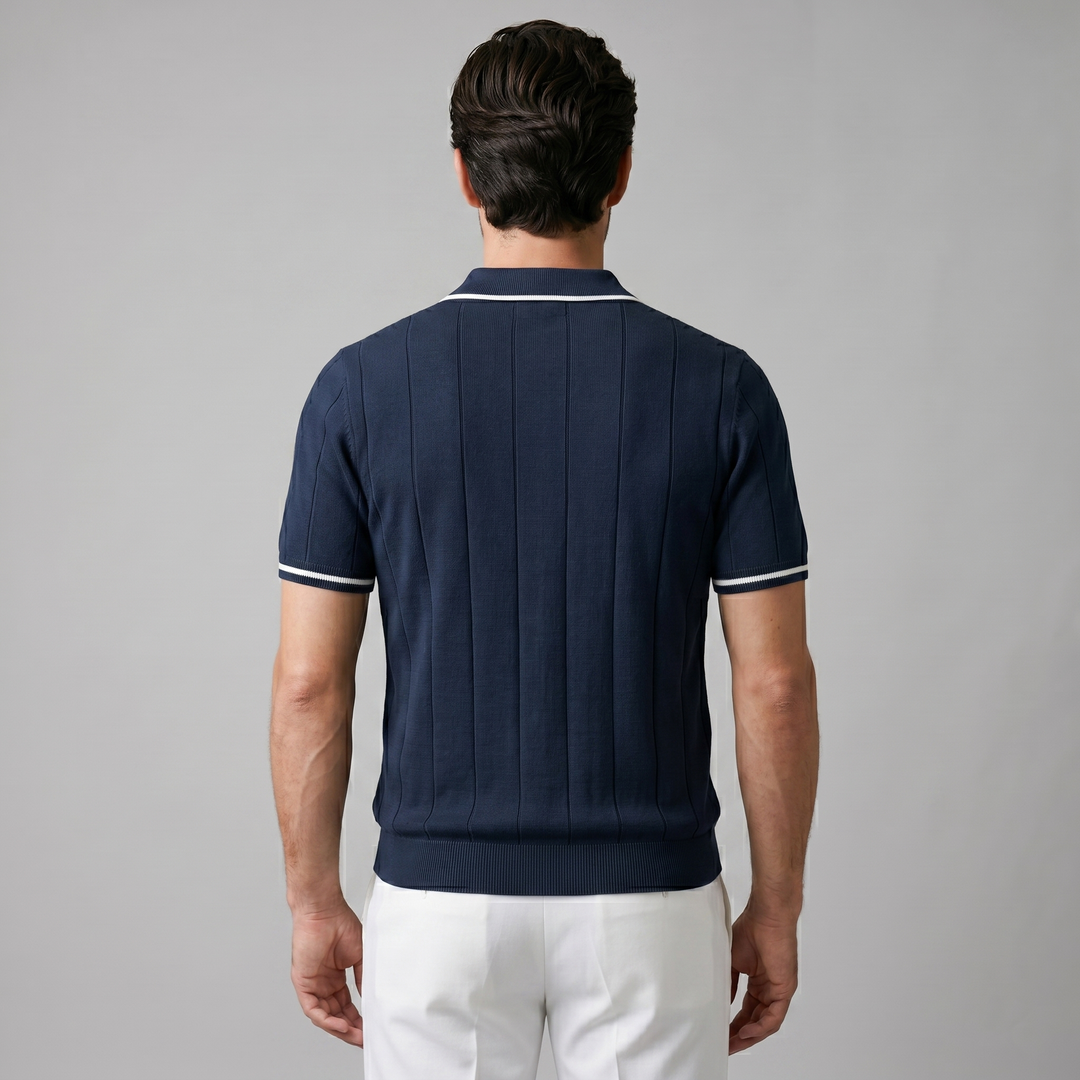 Poloshirt Heren Verticale Strepen Ritssluiting Casual