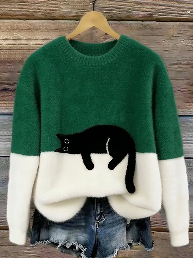 Dames Casual Pullover Sweater met Kattenprint