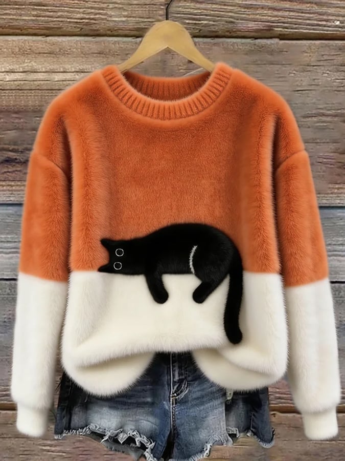 Dames Casual Pullover Sweater met Kattenprint